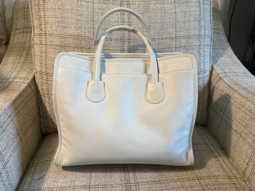 Vintage Coach 7302 Tote Handbag Women White Leather Shoulder Strap Travel Preppy